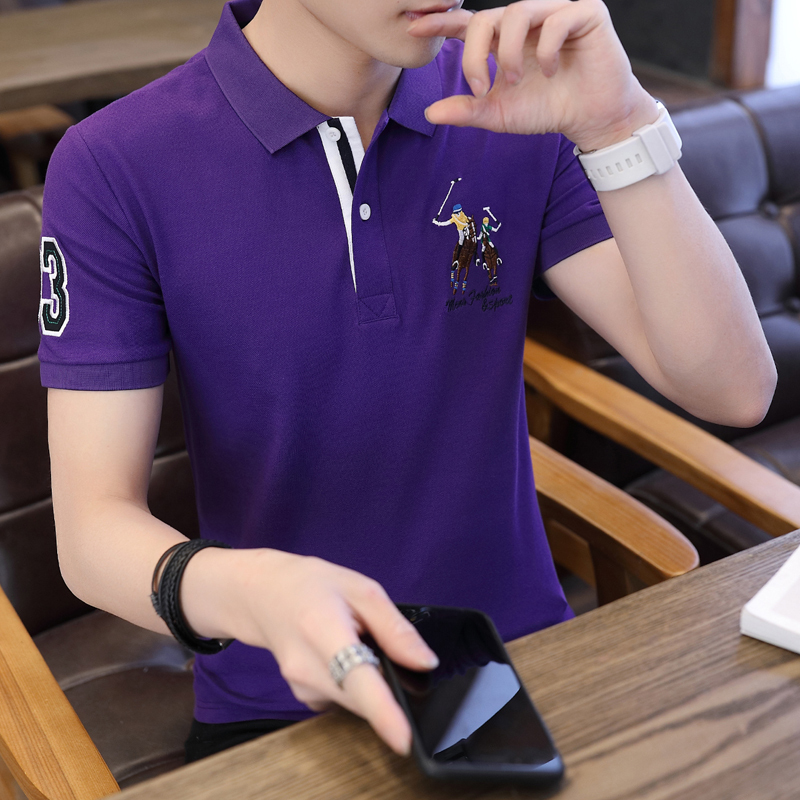 乔森马奇95棉5氨纶男士条纹纯色短袖polo衫男半袖polo衫男潮男