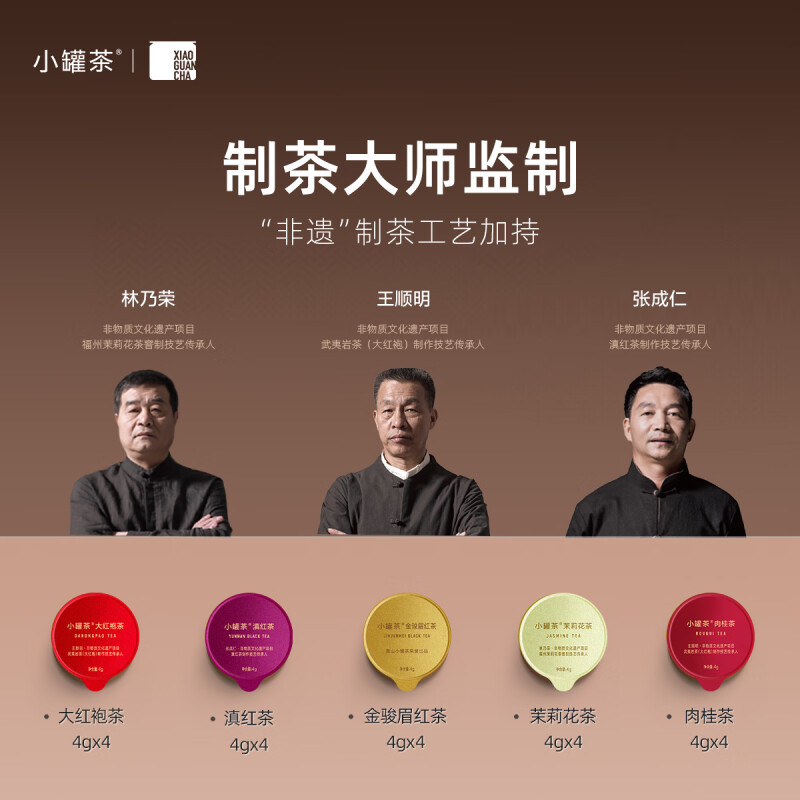 小罐茶金罐大红袍金骏眉茉莉花茶滇红茶特级肉桂茶20罐拼装 大师系列·组合茶20罐装4.0版A 80g高清大图