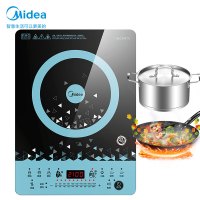 美的(Midea)电磁炉匀火触控式家用火锅电磁灶微晶面板纤薄10档火力智能电磁炉赠欧式汤锅+炒锅C21-WT2112T