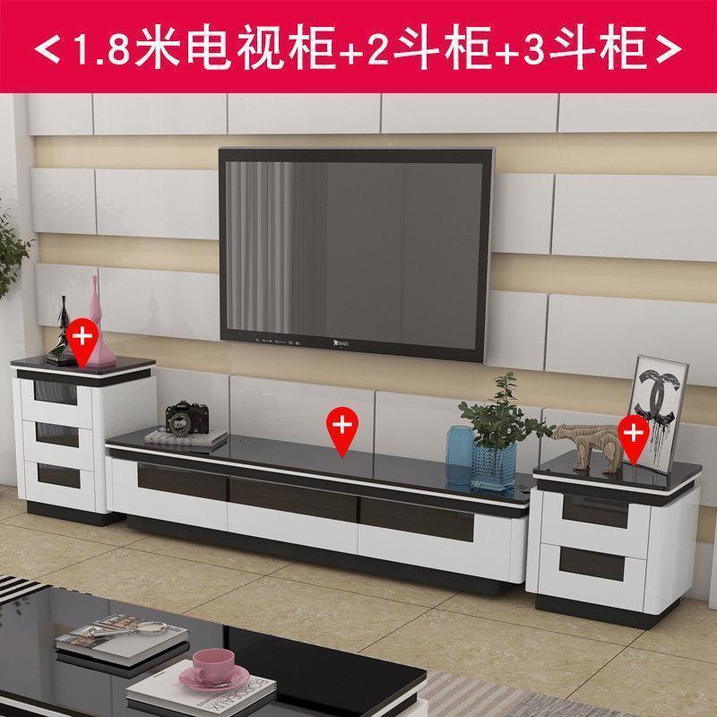 森美人电视柜简约电视机柜现代钢化玻璃户型客厅地柜电视柜茶几组合套装 1.8米电视柜（玻璃面）+2斗柜+3斗柜整装