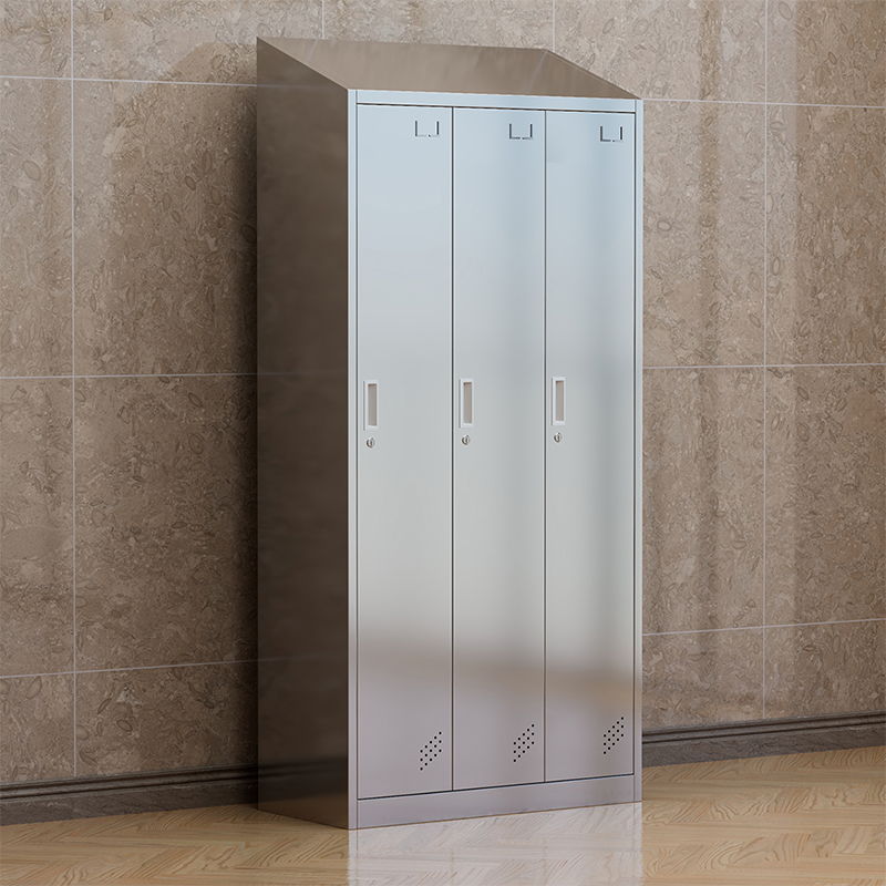 臻远 ZY4111403 201 不锈钢斜顶更衣柜员工宿舍储物柜 三门更衣柜高清大图
