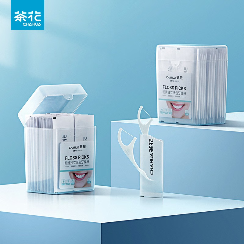 茶花(CHAHUA)细滑独立纸包牙线棒50支 314003高清大图