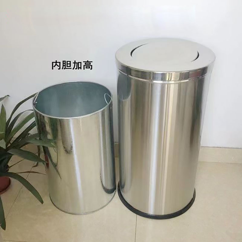 惠拓 不锈钢垃圾桶立式翻盖圆形大号港式带内桶 83*48 单个装高清大图
