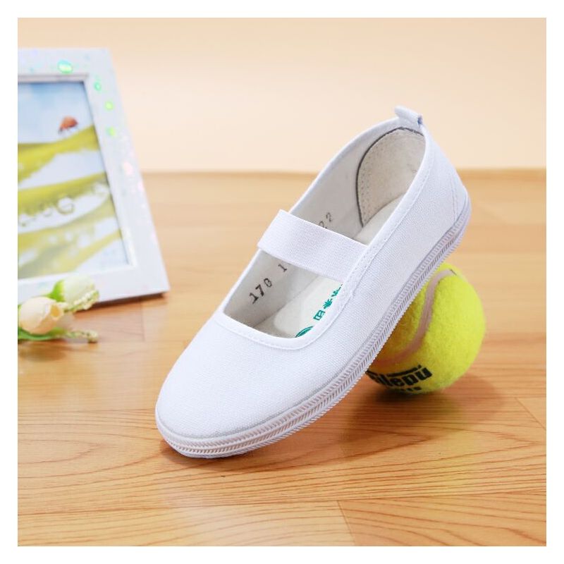 青岛环球舞蹈鞋宝宝儿童体操鞋幼儿园室内小白鞋男女童白色帆布鞋