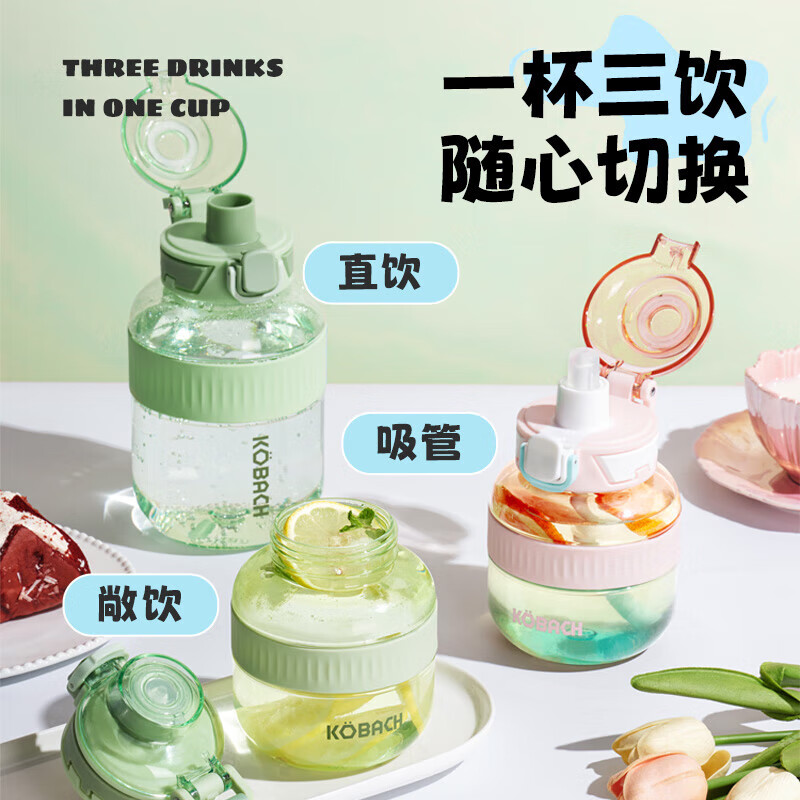 康巴赫炫彩系列大容量双饮运动杯-1200mL(梦幻粉蓝)高清大图