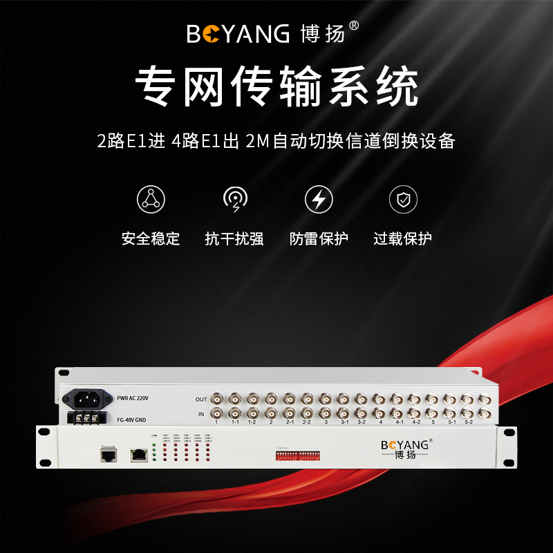博扬 2M自动切换信道倒换设备 1+1备份 2路E1进 4路E1出 E1倒换设备 机架式 1对价 BY-CE2