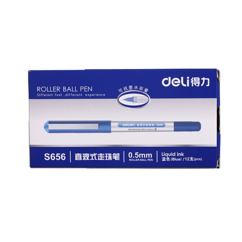 得力(deli) S656直液式走珠笔签字笔/学生考试中性笔 0.5mm 12支/盒 蓝色 5盒装