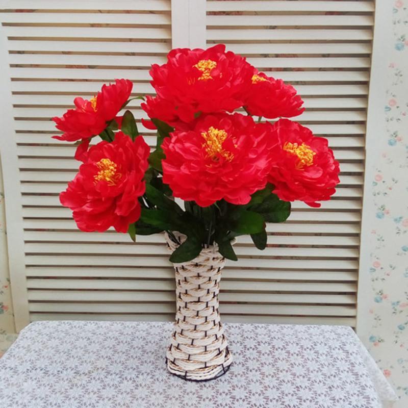 富贵仿真牡丹花7头客厅落地装饰假花婚庆花彩色大牡丹花头塑料花大红