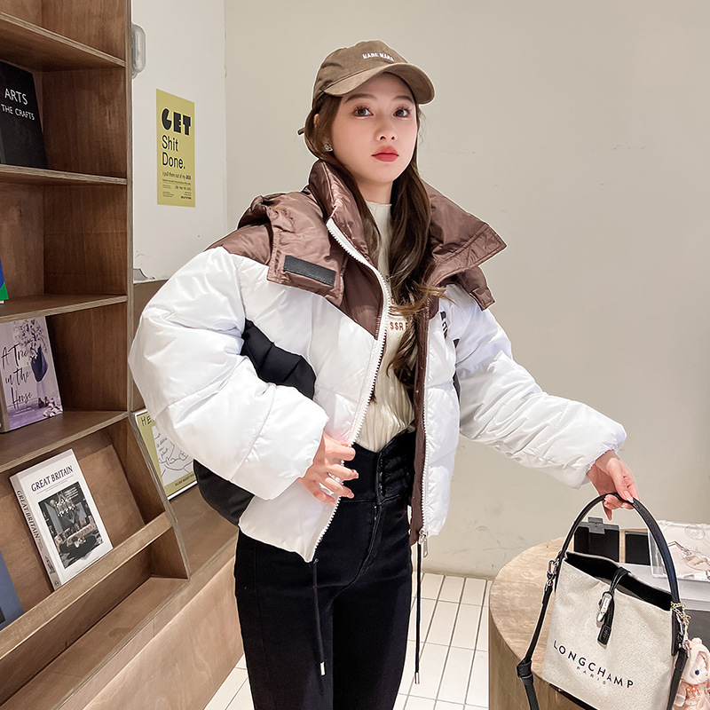 棉服女短款宽松拼接撞色个性保暖棉衣甜酷小个子加厚棉袄外套冬潮高清大图