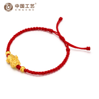 足金999貔貅双金珠红绳手绳 1.48克