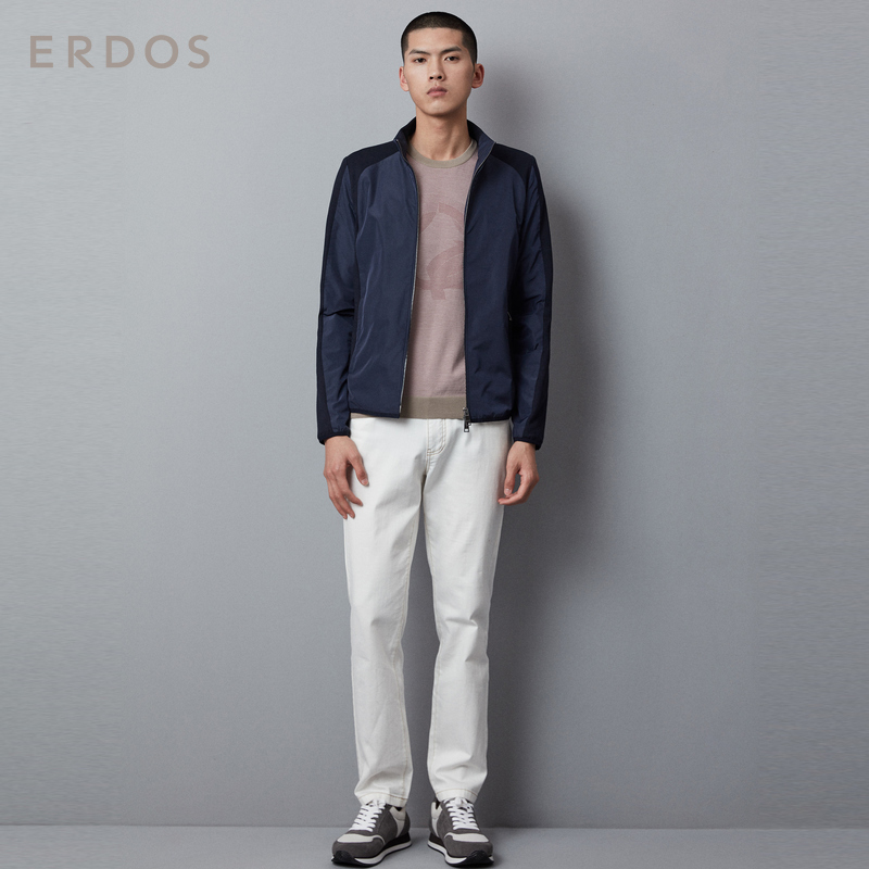 ERDOS 秋冬休闲百搭男士立领拉链夹克短款上衣撞色拼接设计