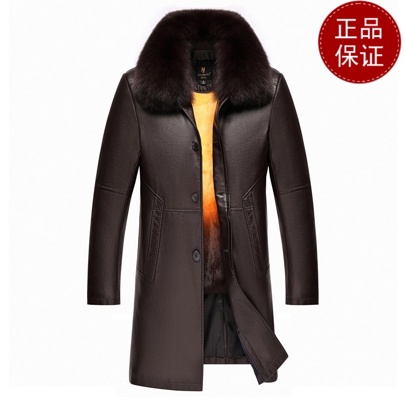 免费顺丰试穿 过膝款真皮大衣男尼克服金貂内胆皮草加绒加厚山羊皮派克服外套2024冬装新款轻奢皮草真皮大码外套男装 9165咖色【狐狸毛领】 170-M【100-125斤】