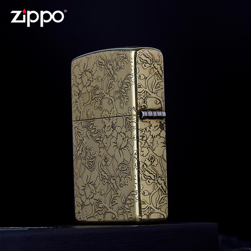 ZIPPO煤油打火机精雕富贵牡丹火机个性创意纯铜复古煤油防风国潮