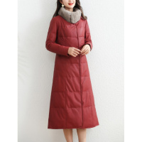 2024海宁真皮皮羽绒服新款女长款水貂毛领绵羊皮加绒加厚皮衣外套 红色 5XL