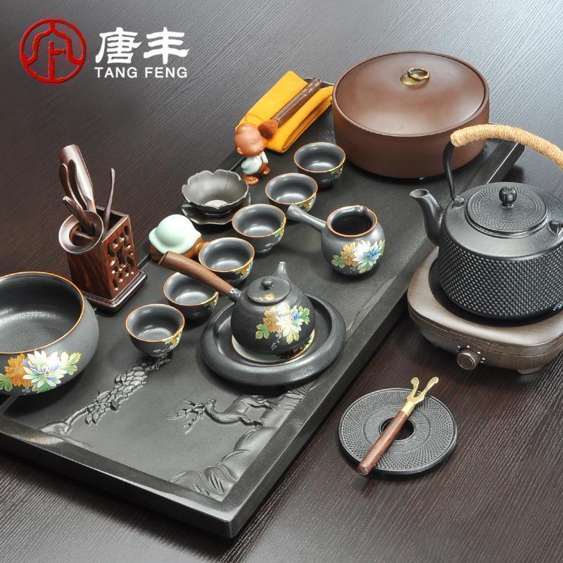 家柏饰(CORATED)乌金石茶盘茶具套装家用整块功夫茶道铸铁壶茶壶电陶炉烧水壶z高清大图