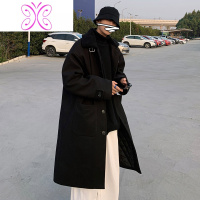 YUANSU毛呢大衣男韩版潮流宽松百搭翻领中长款风衣冬季加厚情侣呢子外套毛呢大衣