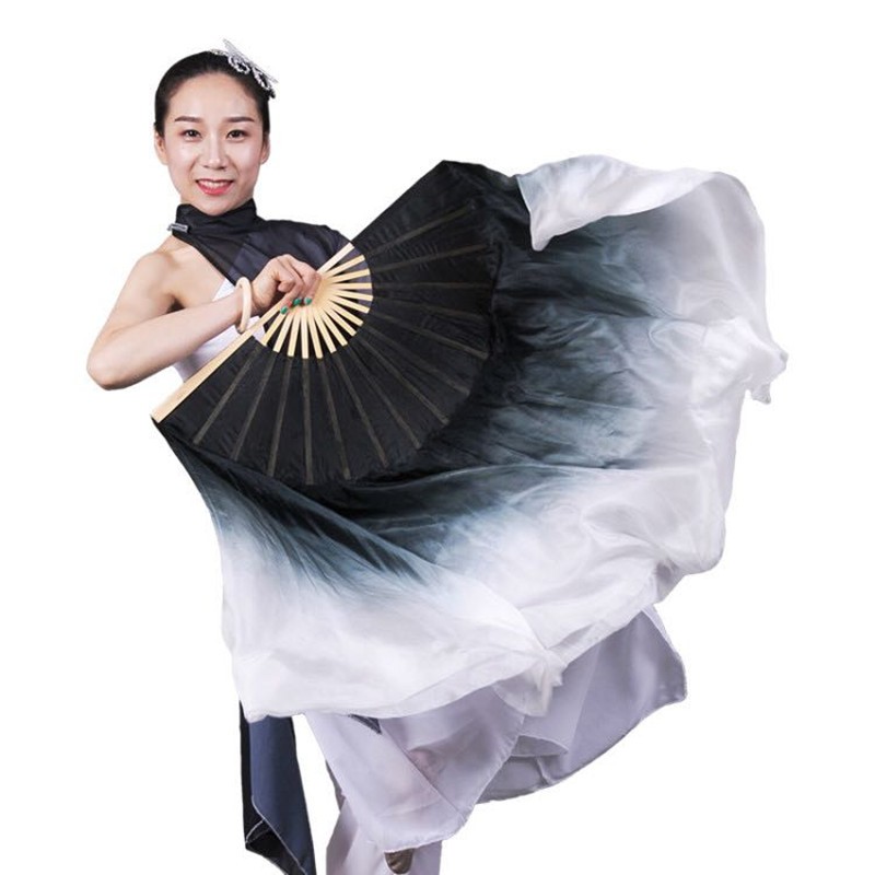 水墨扇子古典民族舞蹈扇加长秧歌跳舞扇孤月杳然黑白色扇子 三维工匠 黑色倒染-骨36厘米飘50厘米右高清大图