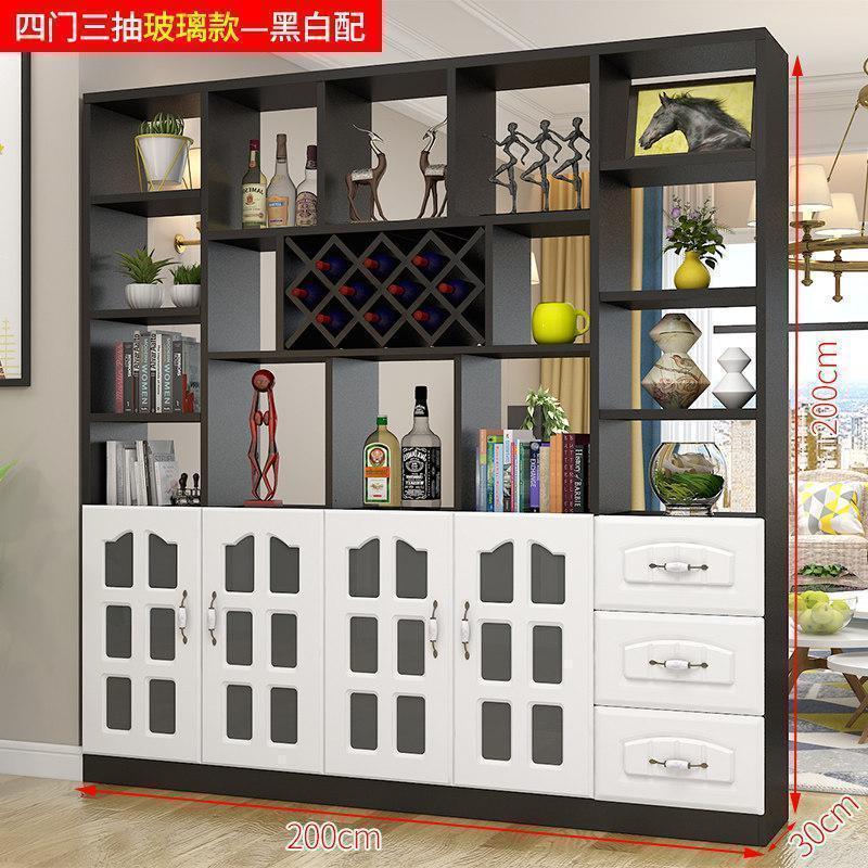 森美人玄关进隔断鞋柜现代简约厅间厅柜客厅装饰餐厅屏风置物架酒柜 4门3抽黑胡桃+白【玻璃款】组装框架结构
