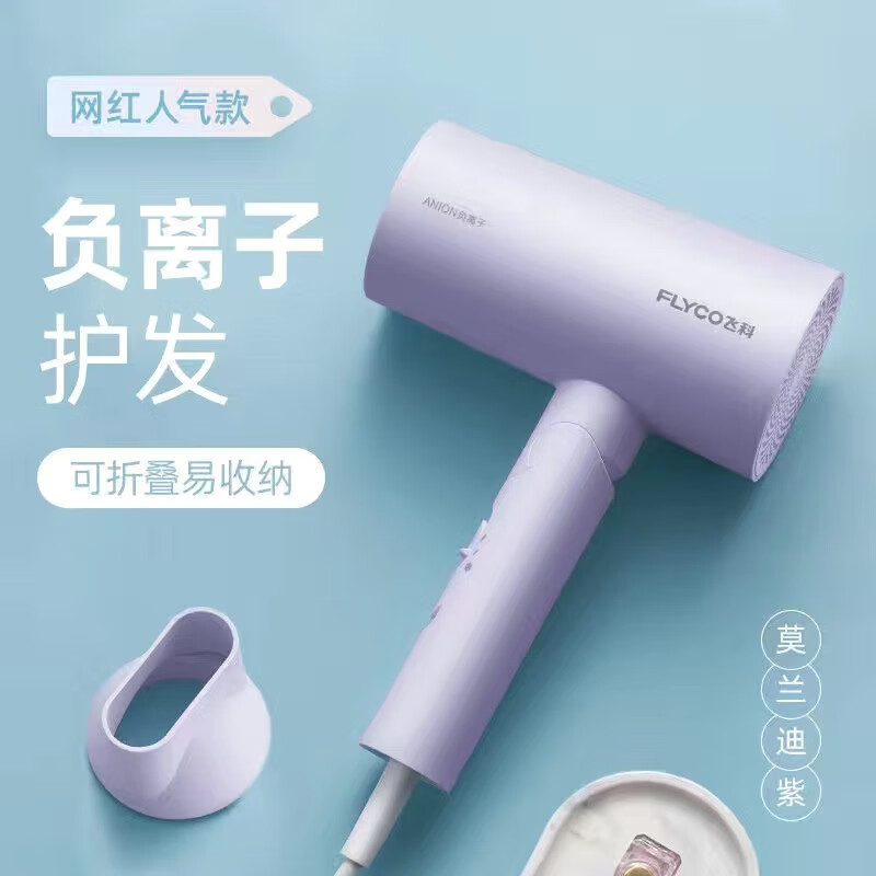 飞科电吹风机家用负离子护发大风力速干低音便携式宿舍学生用吹风 FH6277紫色