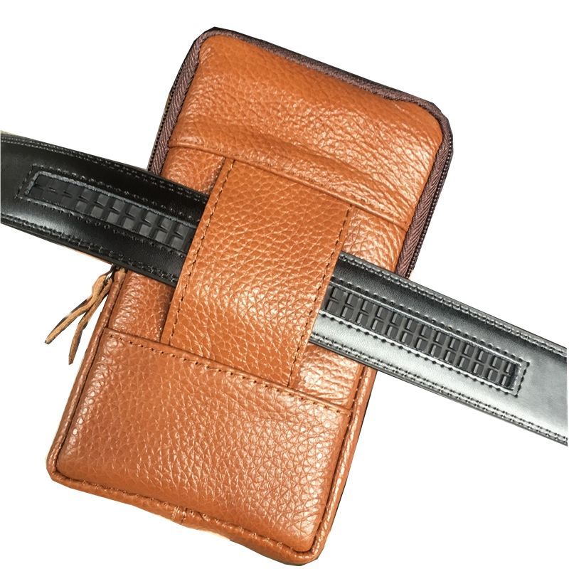 新款真皮手机包男腰包穿皮带手机袋商务零钱包中老年挂腰带手机套横款