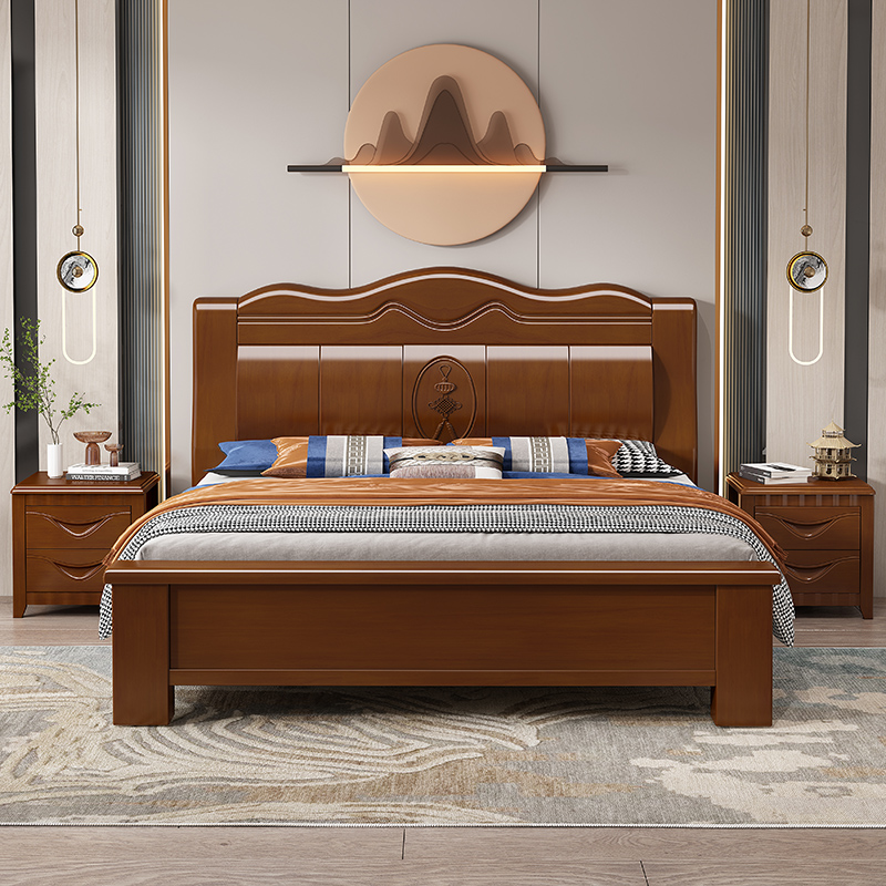 锐取 床 现代中式实木床2米1.