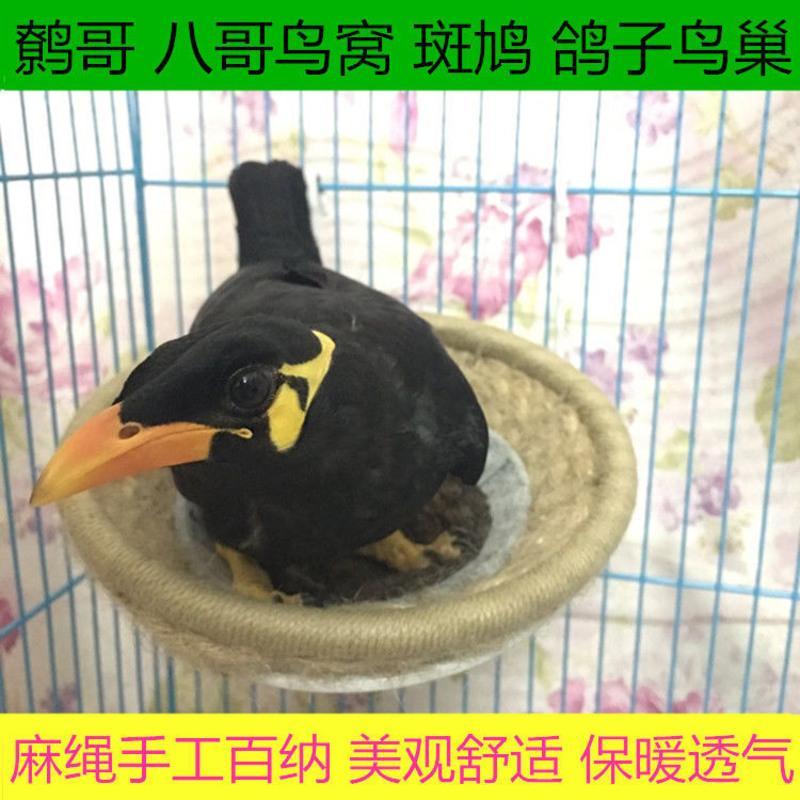 八哥鸟窝鸟巢鹩哥鸟巢斑鸠 蜡嘴鸟窝鸽子窝山雨鸟窝 15厘米黄麻绳鸟窝+三角窝架 1套