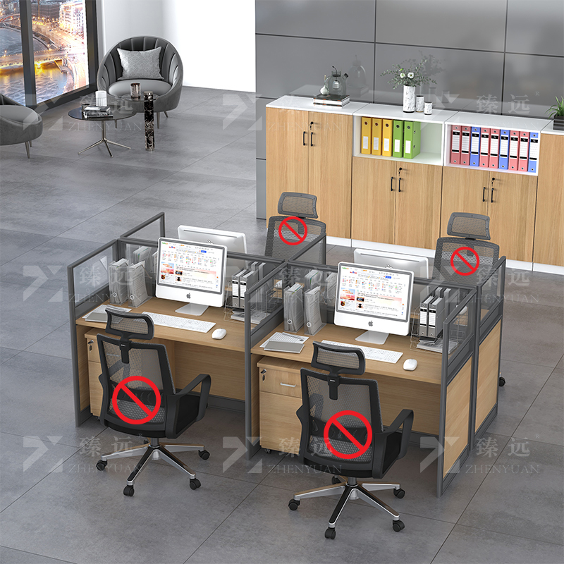 臻远GWC-005 职员办公桌屏风桌组合员工位电脑桌职员工位 王字型四人位高清大图