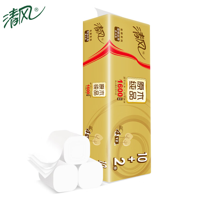 清风 原木金装无芯卷纸B01CDSJ34层*12卷/提(1.6kg/提)高清大图