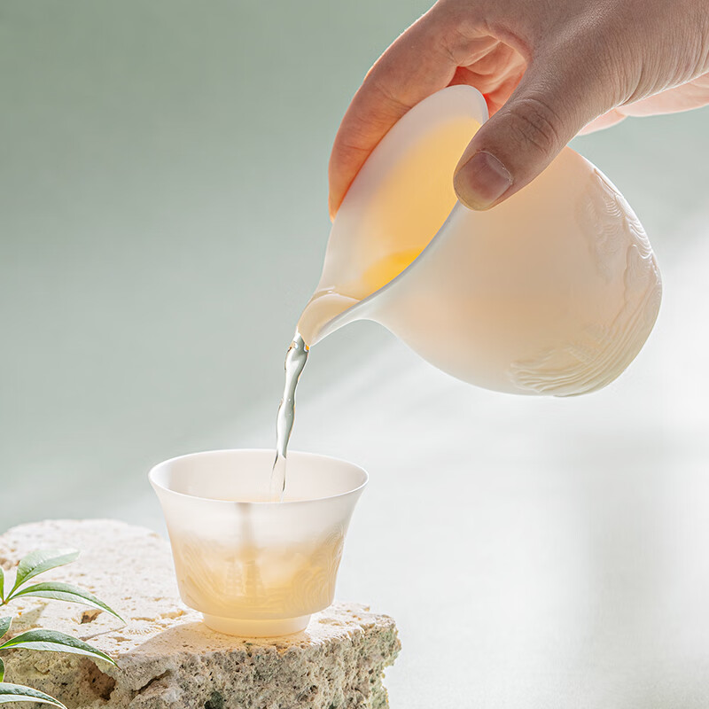陶瓷羊脂玉瓷茶具套装超薄胎浮雕“乘风破浪”三才盖碗功夫茶具礼盒装 苏氏高清大图