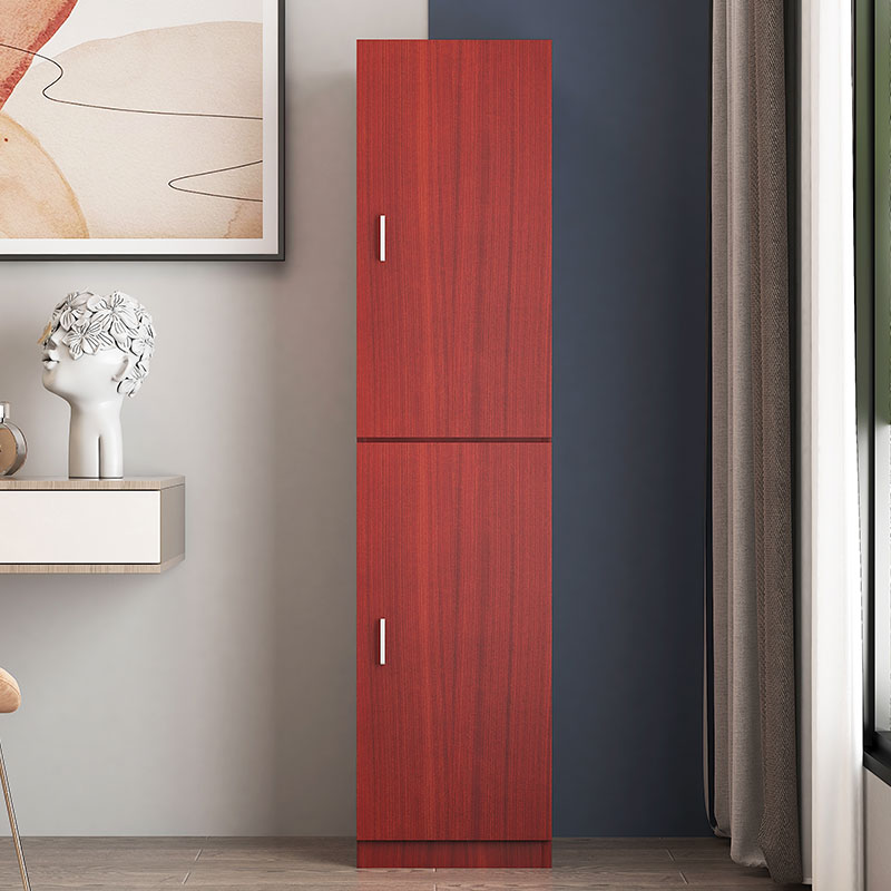 臻远ZY-MZYG-10简约木质衣柜卧室单开门衣柜夹缝储物柜 柚木色B款上下门高清大图