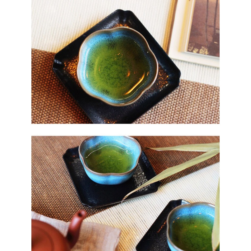 陶瓷薄杯子樱花梅花莲花日式陶小杯茶杯天目釉建盏品茗杯单杯 三维工匠 青玉叶菊形