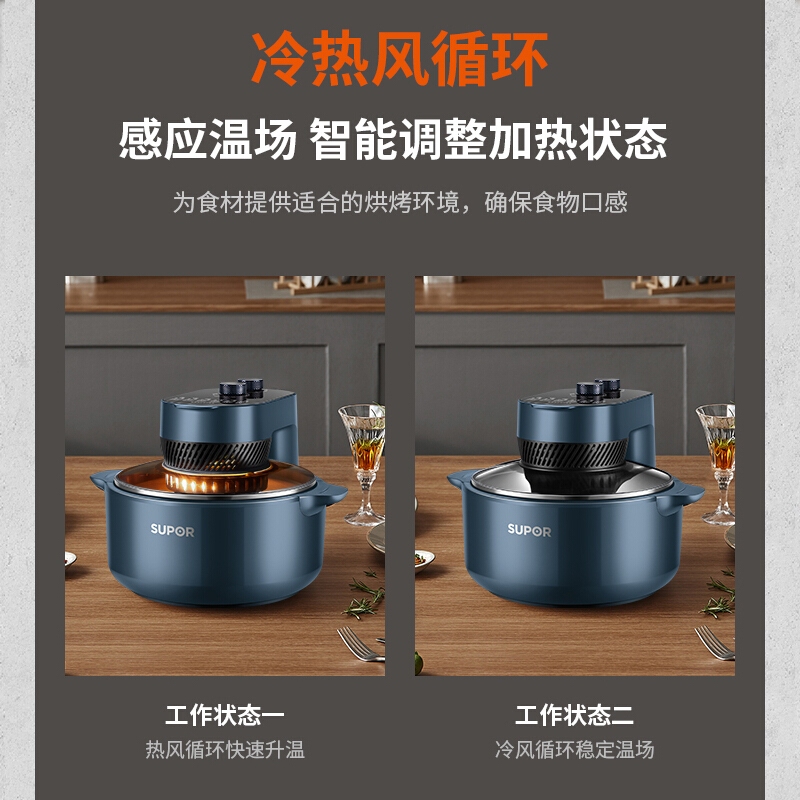 苏泊尔 (SUPOR) 空气炸锅KJ50DQ75家用多功能5L/升大容量360度可视窗口蒸汽嫩炸定时无油煎炸 分区双旋钮高清大图