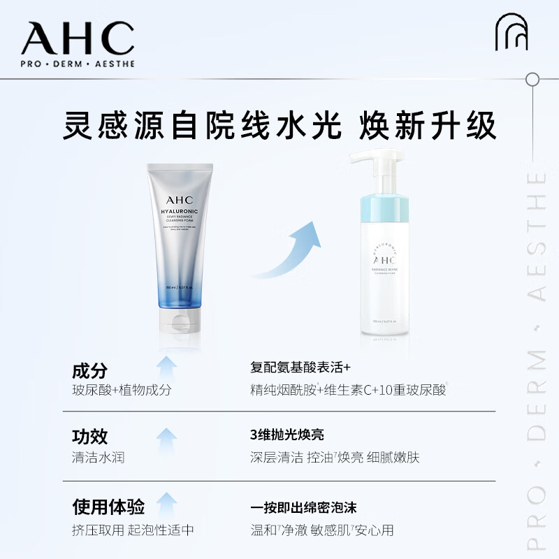 AHC爱和纯 护肤品男女士敏肌可用专研洁面泡泡洗面奶 100ml高清大图
