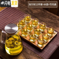 三维工匠耐热家用透明玻璃小茶杯创意功夫茶具加厚带把6只套装 加尔尼茶杯12件套+水壶+竹托盘