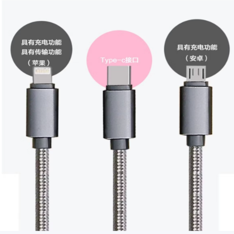 LOOMOO乐默 编织绳一拖三数据线 LCB-109 灰色 货期1周高清大图