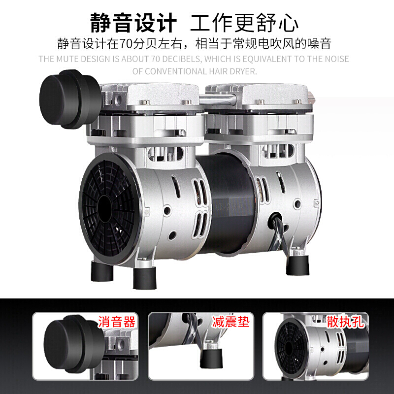 汐岩气泵空压机小型高压迷你家用装修牙科木工220气磅 1100W-40升+6件礼高清大图