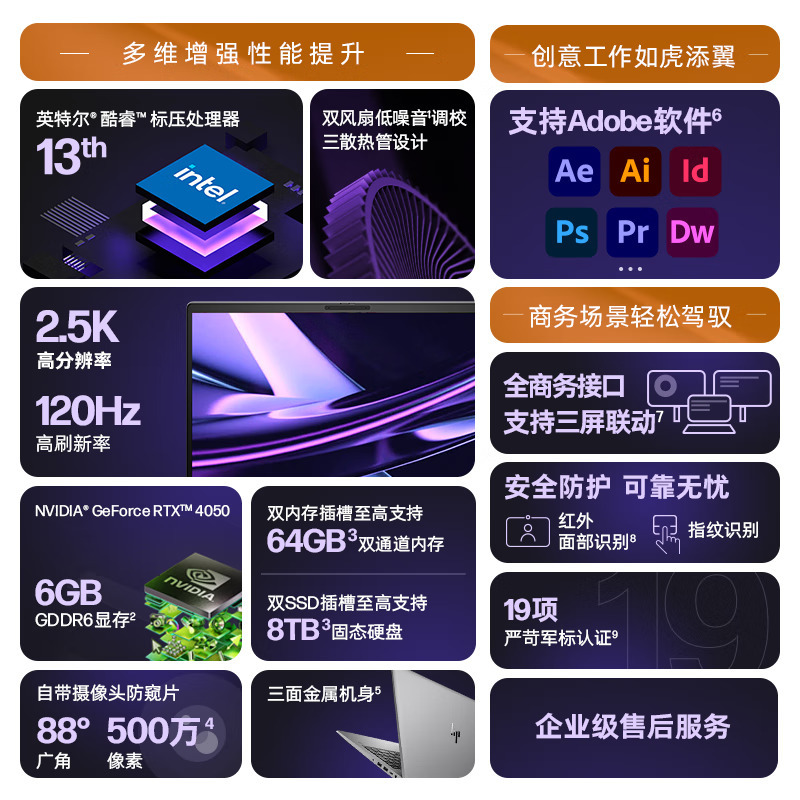 惠普(HP)战99 15.6英寸商务办公学习定制高性能笔记本电脑设计师本工作站(i5-13500H 16G内存 1TB固态 RTX4050 6G独显 2.5K高色域 120HZ)