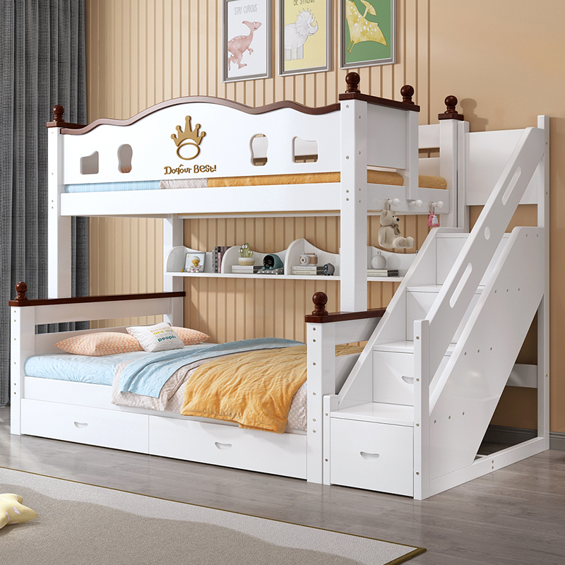 百冠环球 实木橡木儿童床高低床上下铺床女孩子母床双层多功能小户型