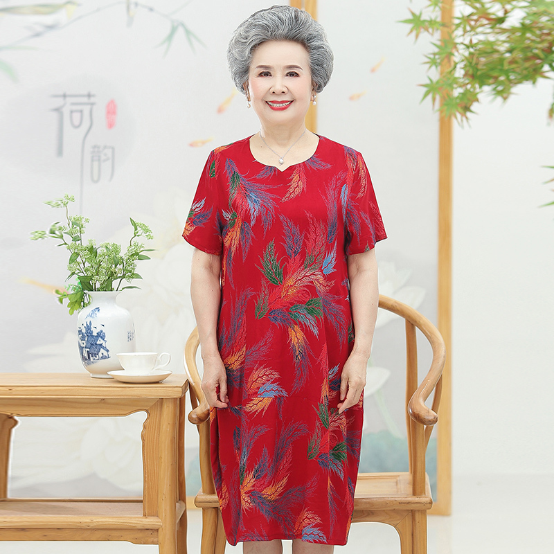 1号藏青 XL 中老年人连衣裙女奶奶夏装棉绸裙子中长款夏季妈妈大码宽松直筒裙
