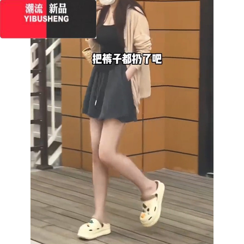 YIBUSHENG灰色阔腿短裤大码胖mm高腰a字显瘦休闲裤女小个子芭蕾风百褶裙裤高清大图