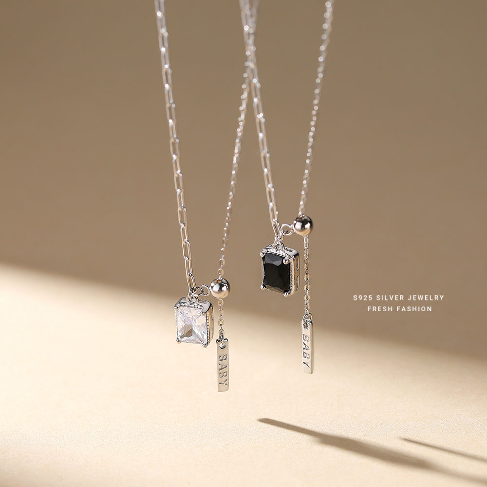 s925纯银方钻流苏项链女轻奢轻奢感性感气质冷淡风锁骨链一件代发送女朋友老婆情人节七夕生日礼物