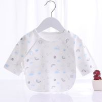 新生儿半背衣服刚出生初生婴儿和尚服男女宝上衣0到3个月贴身胎衣 [无痕半背]浅蓝彩虹熊 52