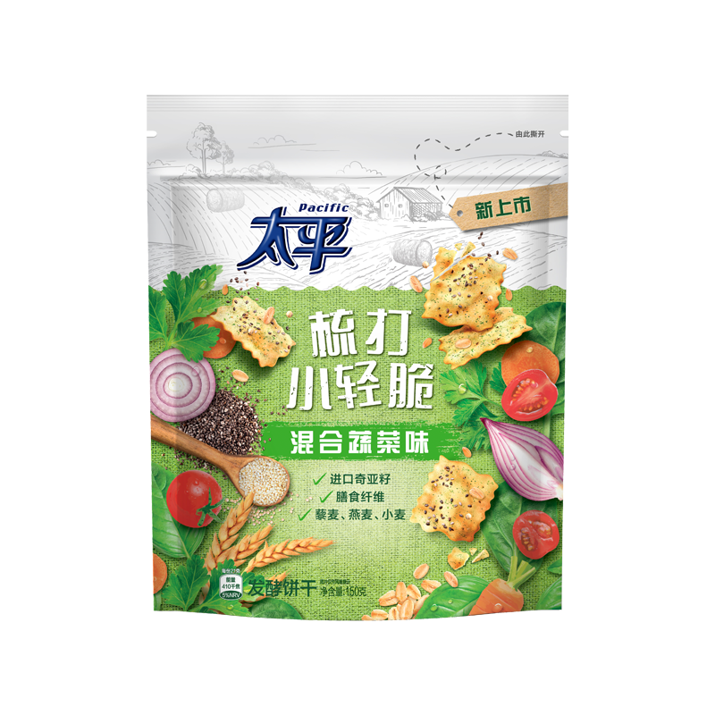 (2件8折)亿滋太平梳打 小轻脆 咸味苏打饼干零食 蔬菜奇亚籽味 150g
