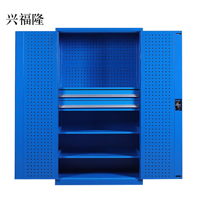 兴福隆办公柜工具柜加厚铁皮储物柜工厂车间用带抽屉汽修多功能收纳柜通门内二抽柜蓝色