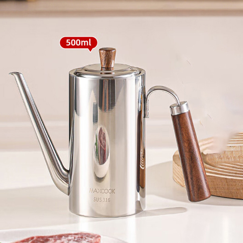 MAXCOOK美厨油壶500ml316不锈钢胡桃木柄MCPJ3983高清大图