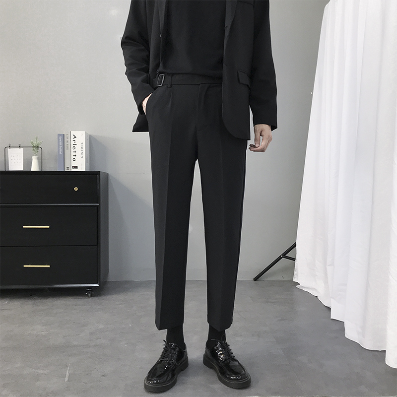 SUNTEK个性休闲西裤男韩版潮流修身小脚九分裤宽松直筒显瘦显高男装裤子西裤 黑色 29