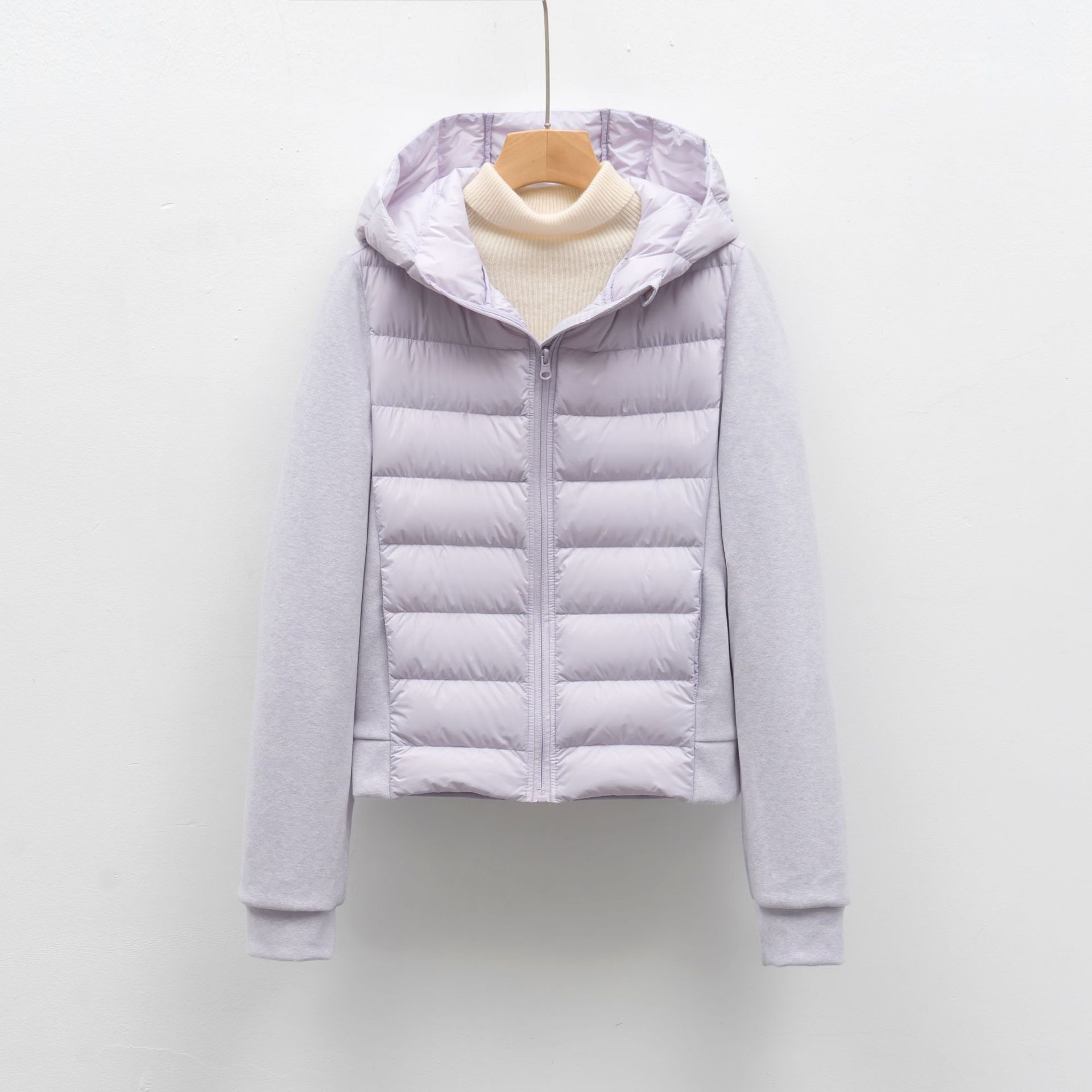 90鹅绒短款轻薄女款连帽修身羽绒服健身户外运动羽绒外套_027635 紫色 L