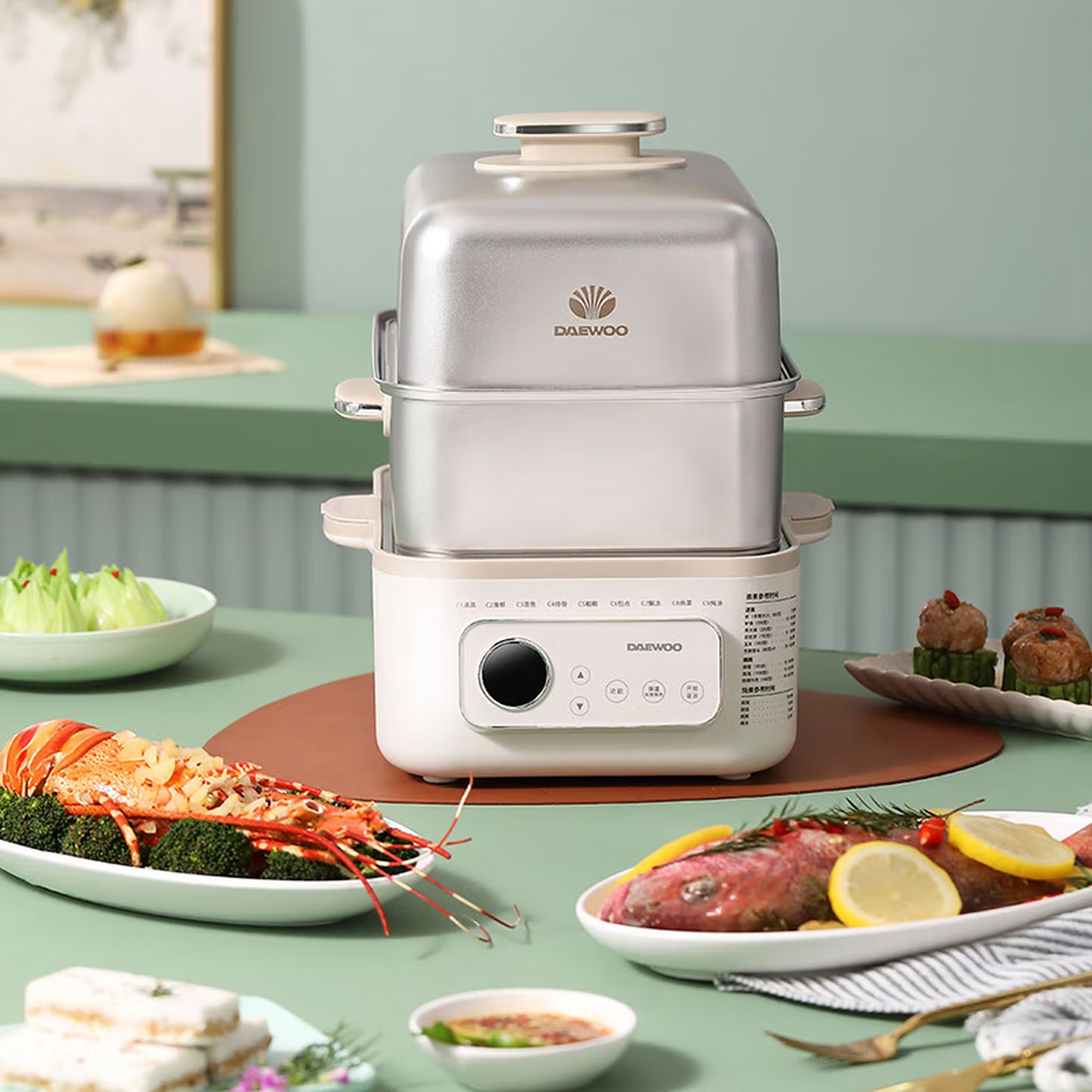 大宇(DAEWOO)12L家用多功能电蒸锅大容量双层不锈钢蒸炖可预约保温蒸锅 DYZG-1568 流苏白高清大图