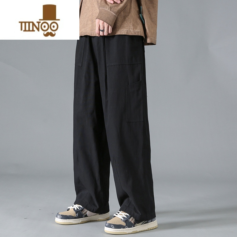 YANXU潮牌宽松直筒长裤男士夏季美式复古阔腿工装裤百搭休闲裤子男高清大图