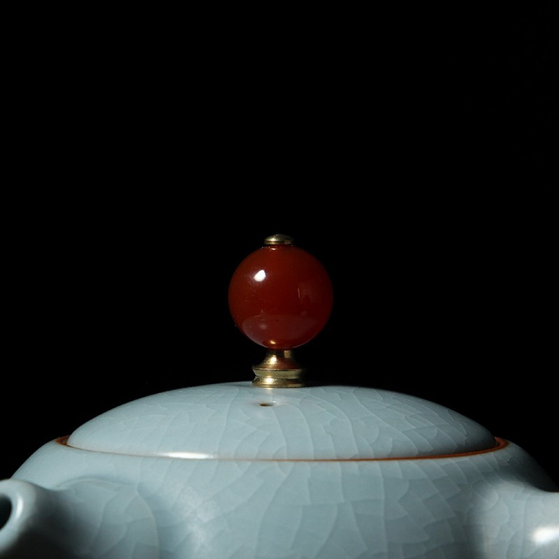 鼎亨汝窑茶壶侧把壶西施陶瓷功夫茶壶茶具小号茶壶单茶壶木质手柄